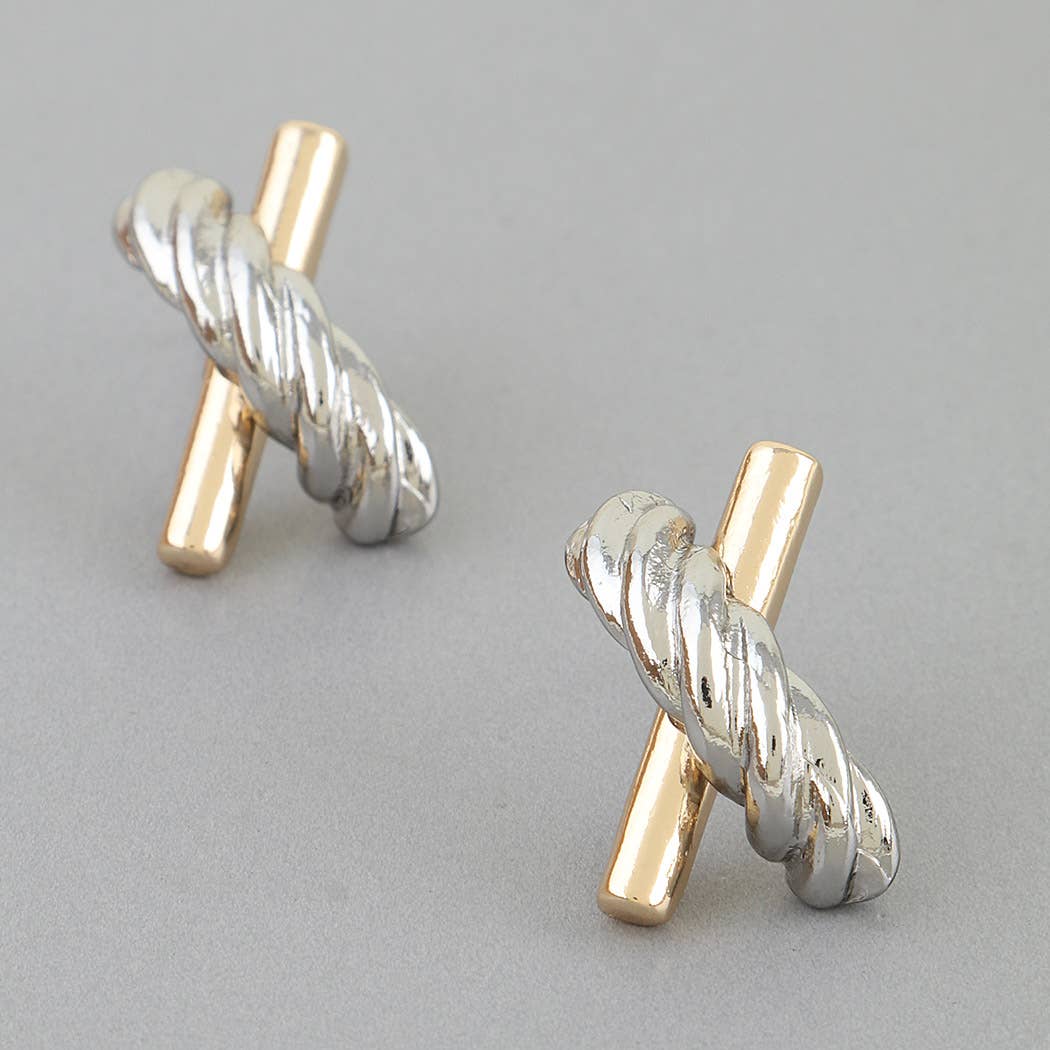 Two Toned Twisted X Earrings