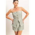 Strap Buttoned Top And Shorts Set