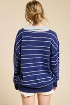 Striped Knit Polo Pullover Sweater