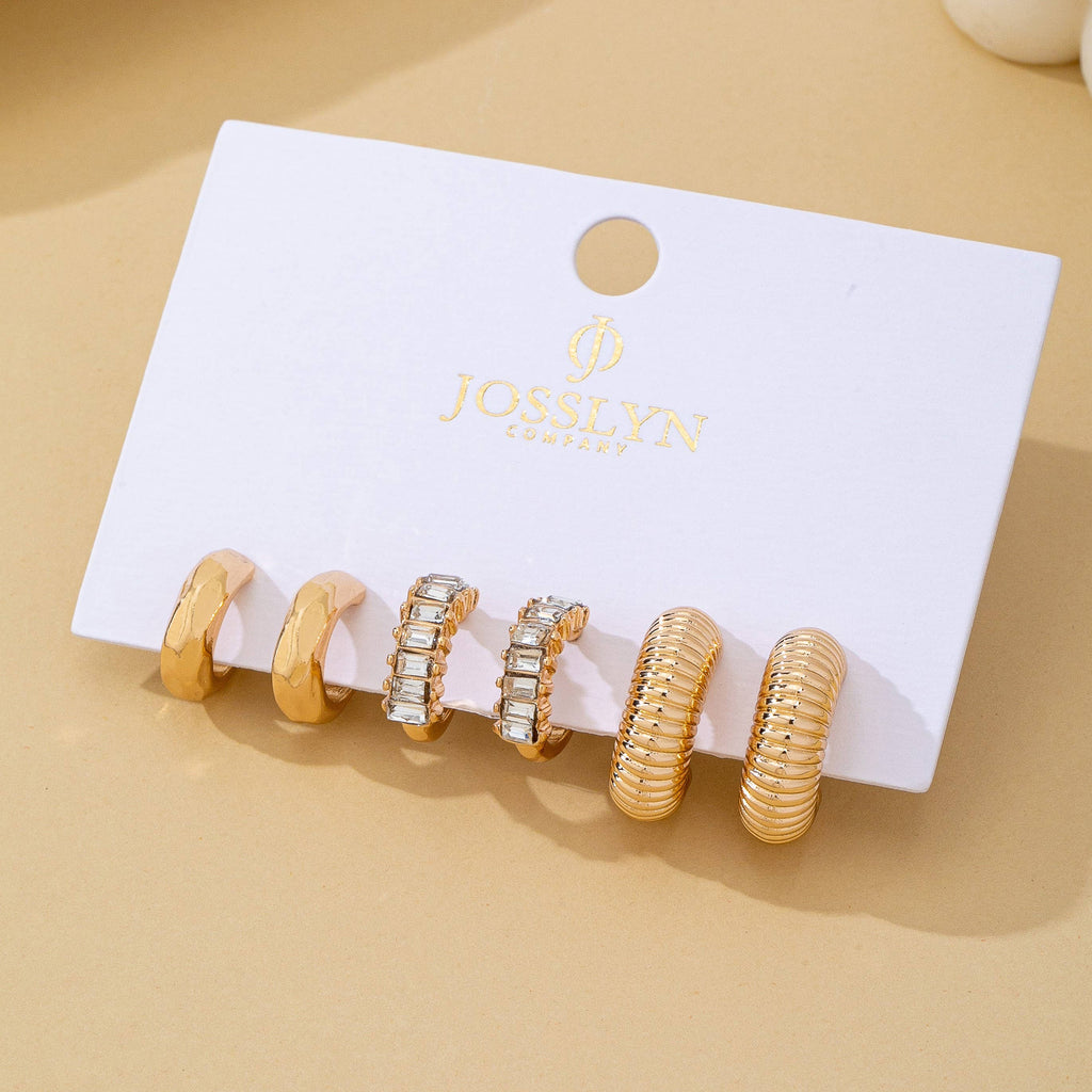 Rhinestone Textured Hoop Earring Set | 80E62138