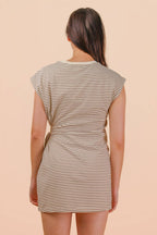 ND31733-Stripe Knit Sleeveless Mini Dress W/ Tie Detail