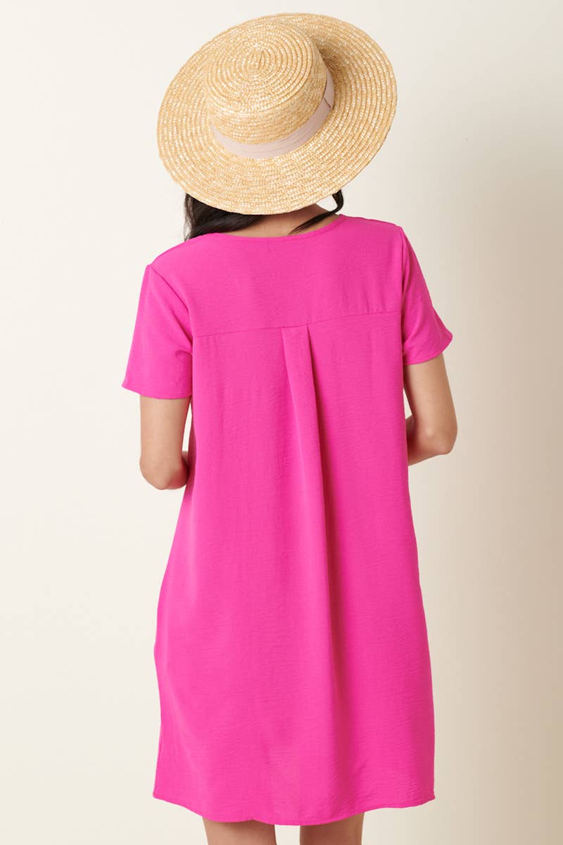 CD1565-AIRFLOW V-NECK SHORT SLEEVE SHIFT DRESS