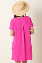 CD1565-AIRFLOW V-NECK SHORT SLEEVE SHIFT DRESS