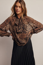 Animal Print Tie Neck Chiffon Blouse FT0074