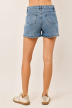 IP3387 Faux pearl-studded Stretch Denim Shorts