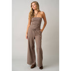 STRIPED PRINT SMOCKED BACK TUBE TOP AND PANTS SET