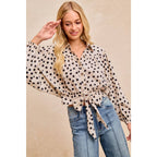 POLKA DOT PRINT TIE HEM DETAIL CROP BLOUSE TOP