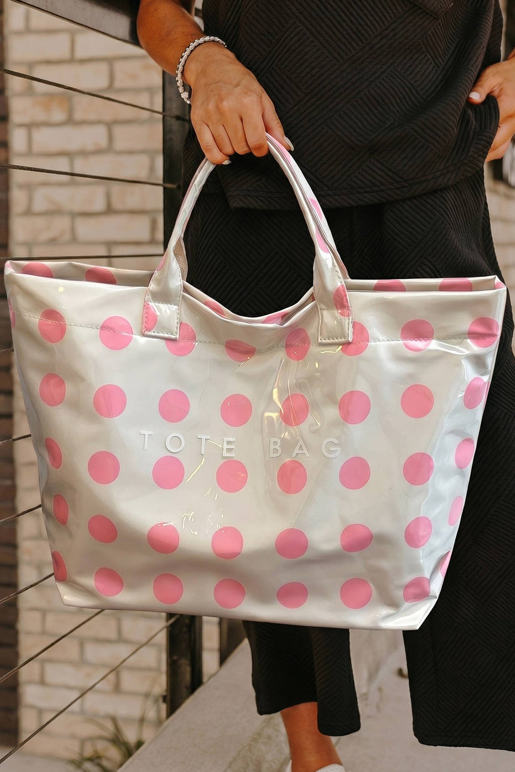 LAS Polka Dot Durable Waterproof PVC Tote Bag