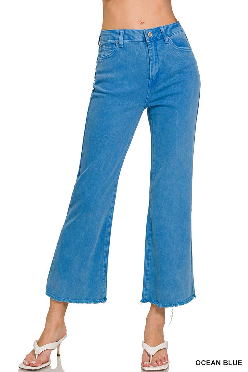 Acid Wash High Waist Frayed Hem Bootcut Pants