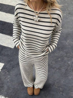 Striped Knit Jumpsuit Boutique Wide Leg Ribbed Loungewear