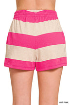 French Terry Striped Half Zip High Neck Top & Shorts Set Zenana