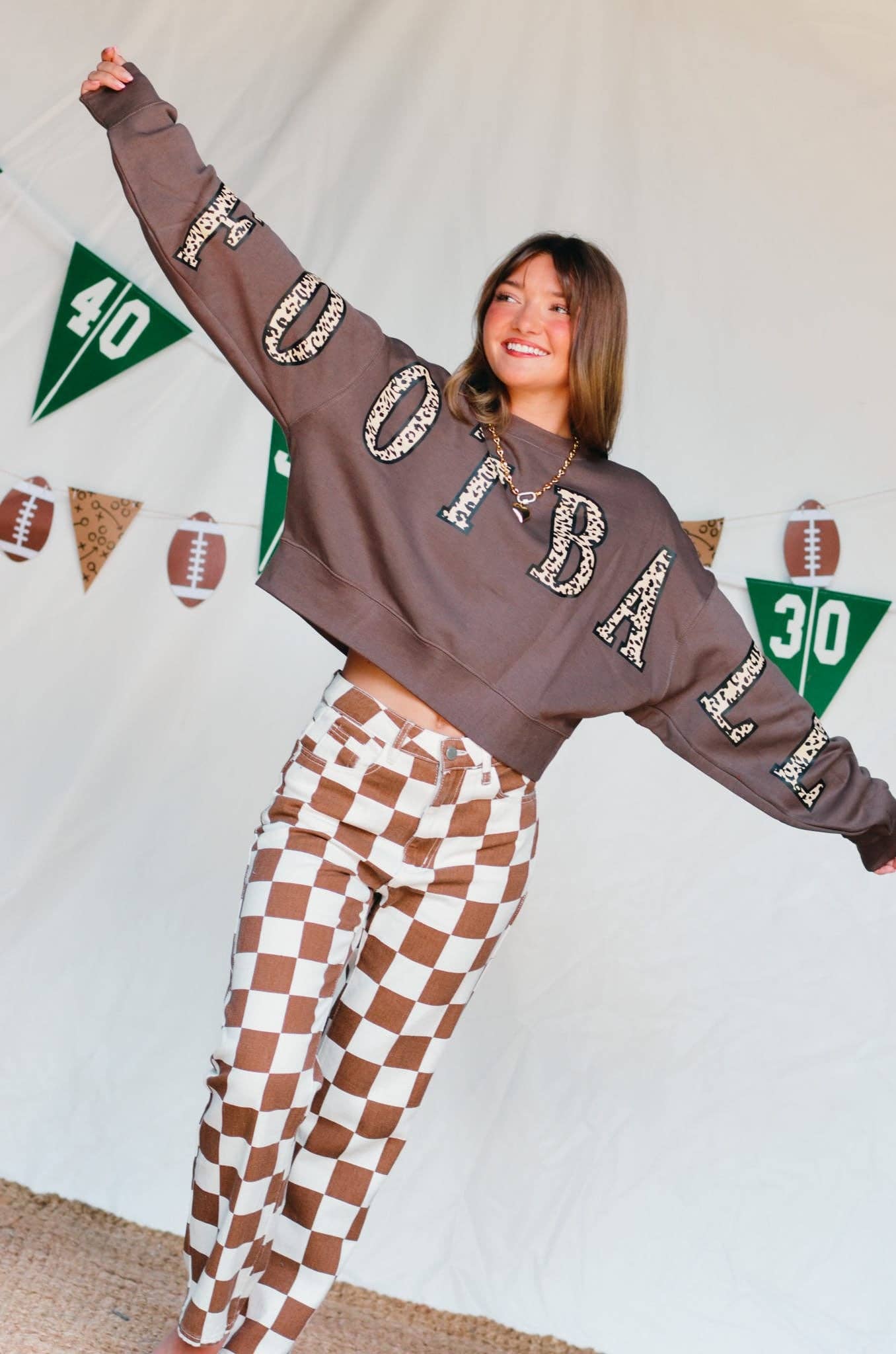 Football Leopard Mocha Crop Sweatshirt