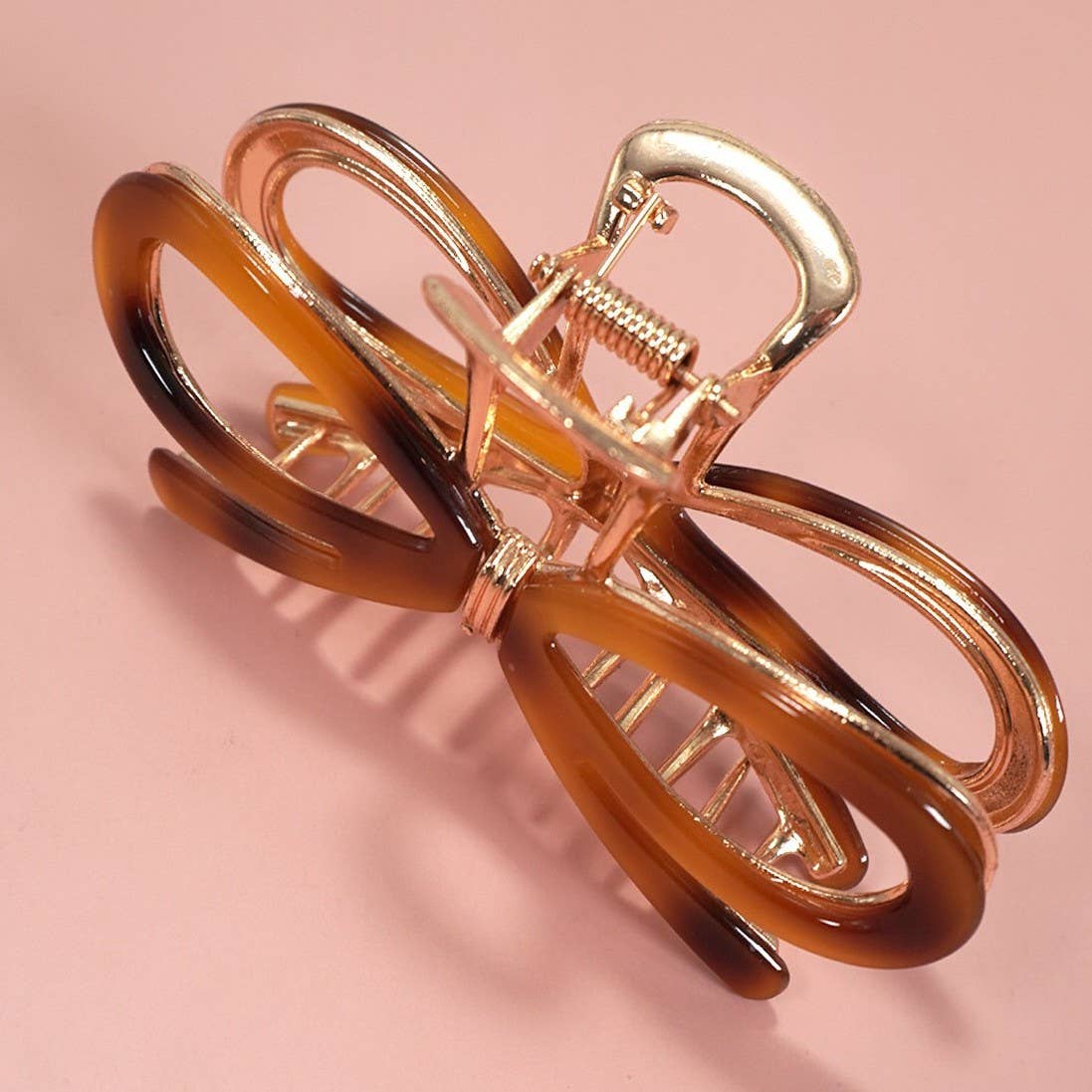 Open Ribbon Bow Gold-Tone Metal Hair Claw Clips | 40H881