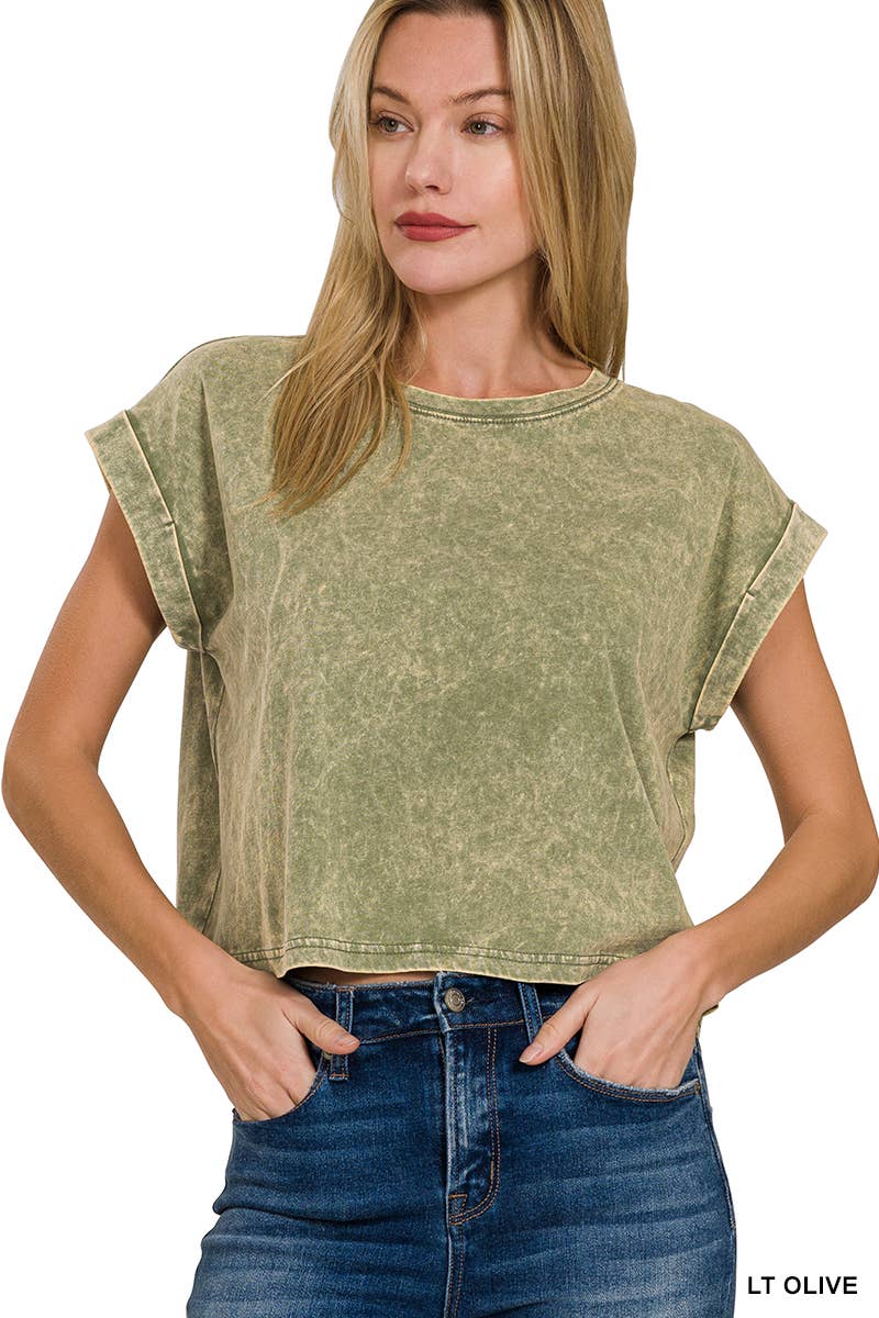 Washed Cotton Short Sleeve Top - Zenana