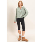 Ribbed Collared Pullover Top