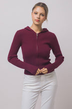 Faux-fur Trim Hooded Zip-up Sweater