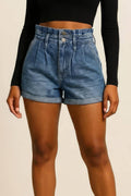 Pleated Denim Shorts