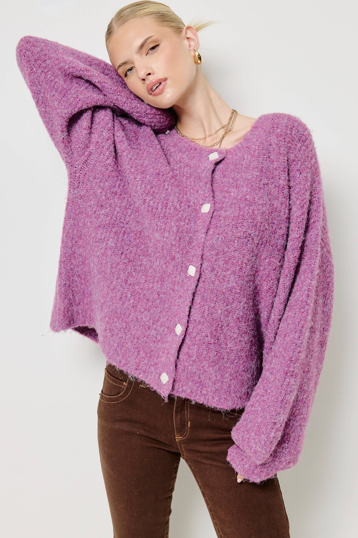 Balloon Sleeve Knit Cardigan