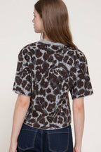 Short Sleeve Leopard Jacquard Sweater Top