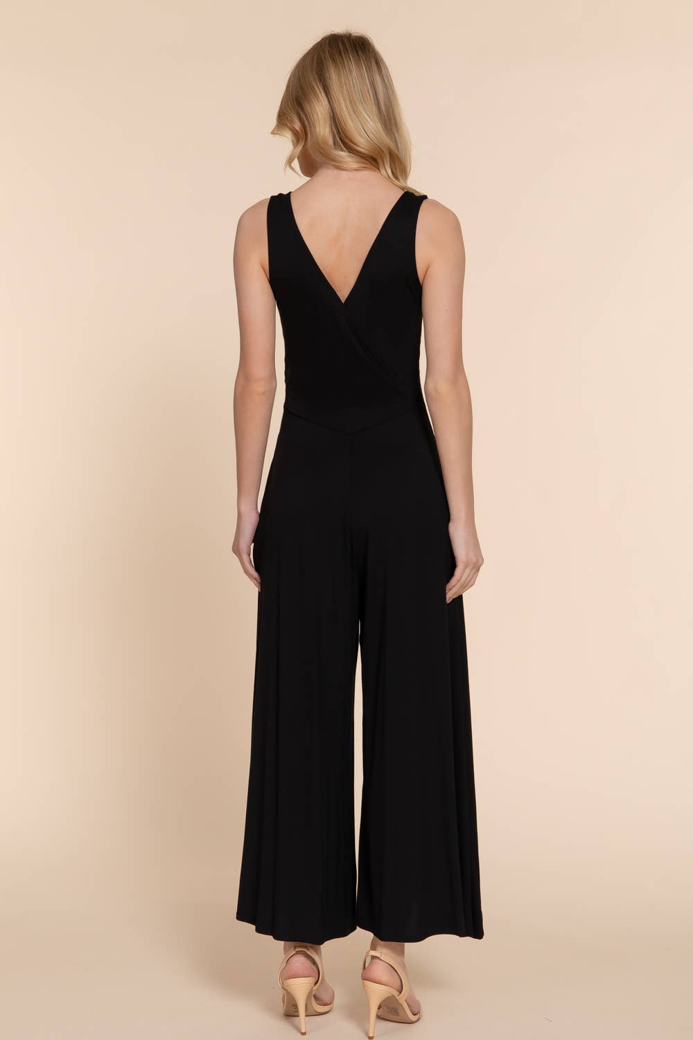 Sleeveless Double V-Neck Surplice Knit Jumpsuit