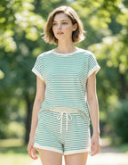 ...Stripe Contrast Trim Top & Shorts Set