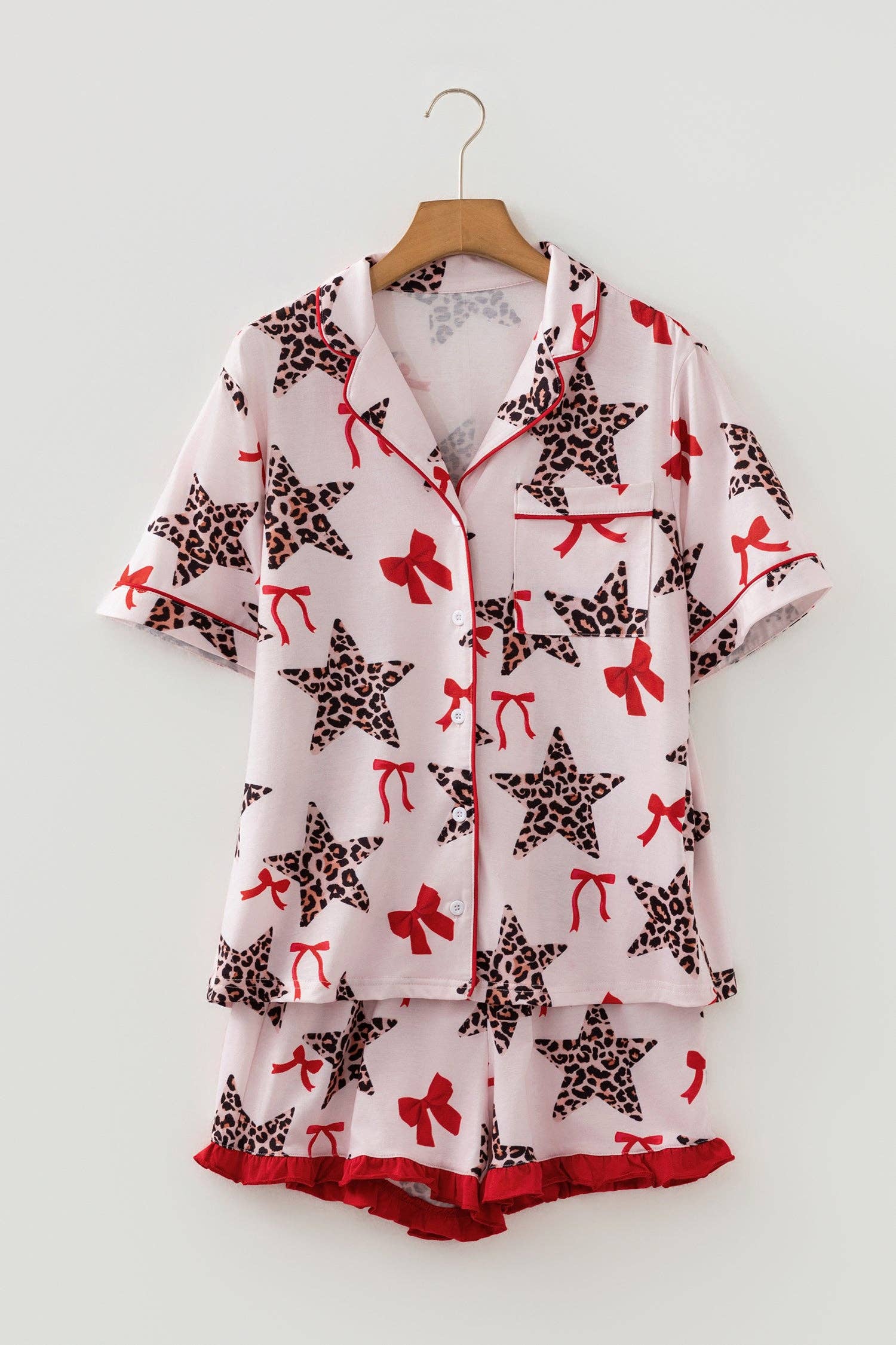 Leopard Star Bow Tie Top and Short Pajama Set