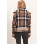 Wide Collar Plaid Zip-Up Sweater