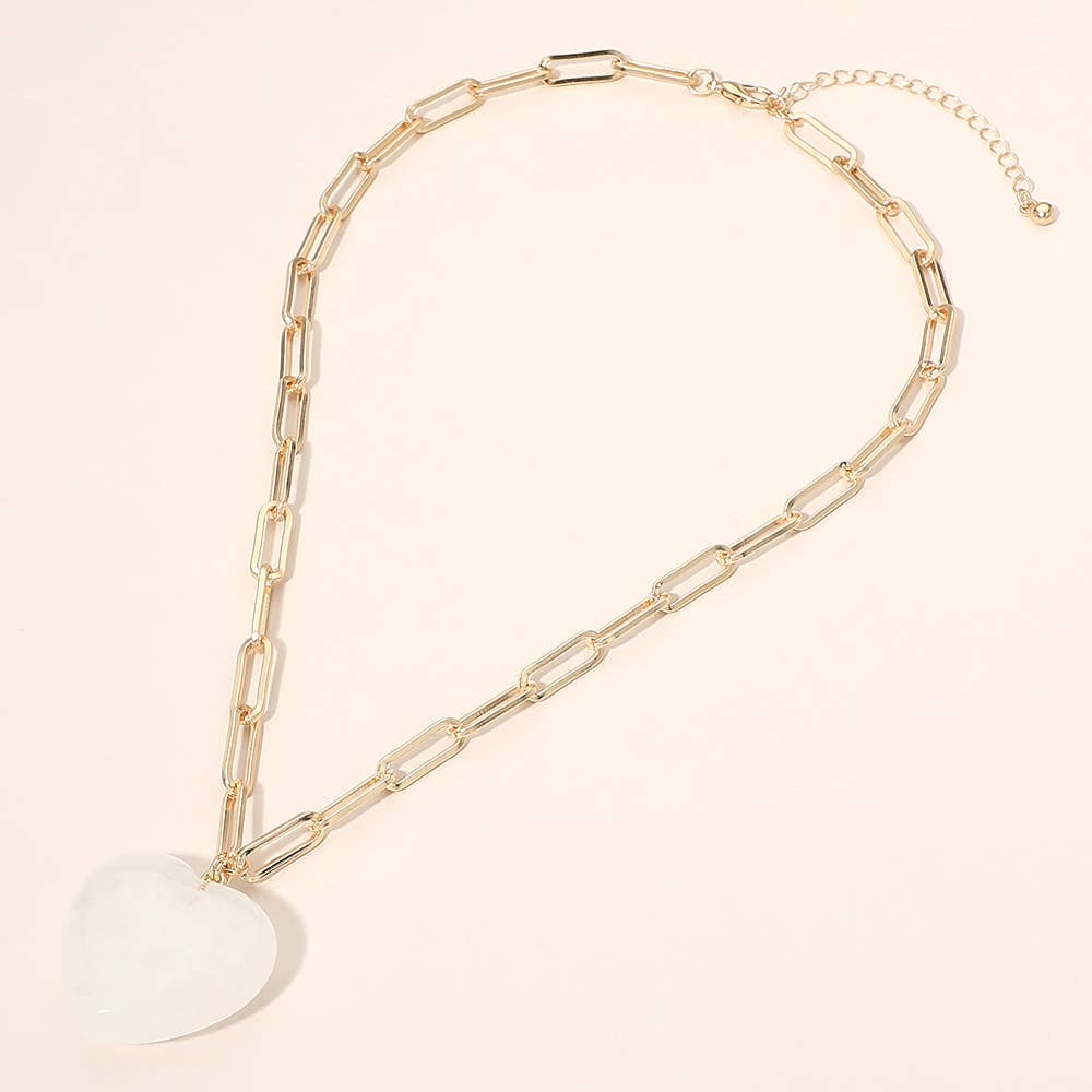 Resin Puffy Heart Pendant Paperclip Chain Necklace