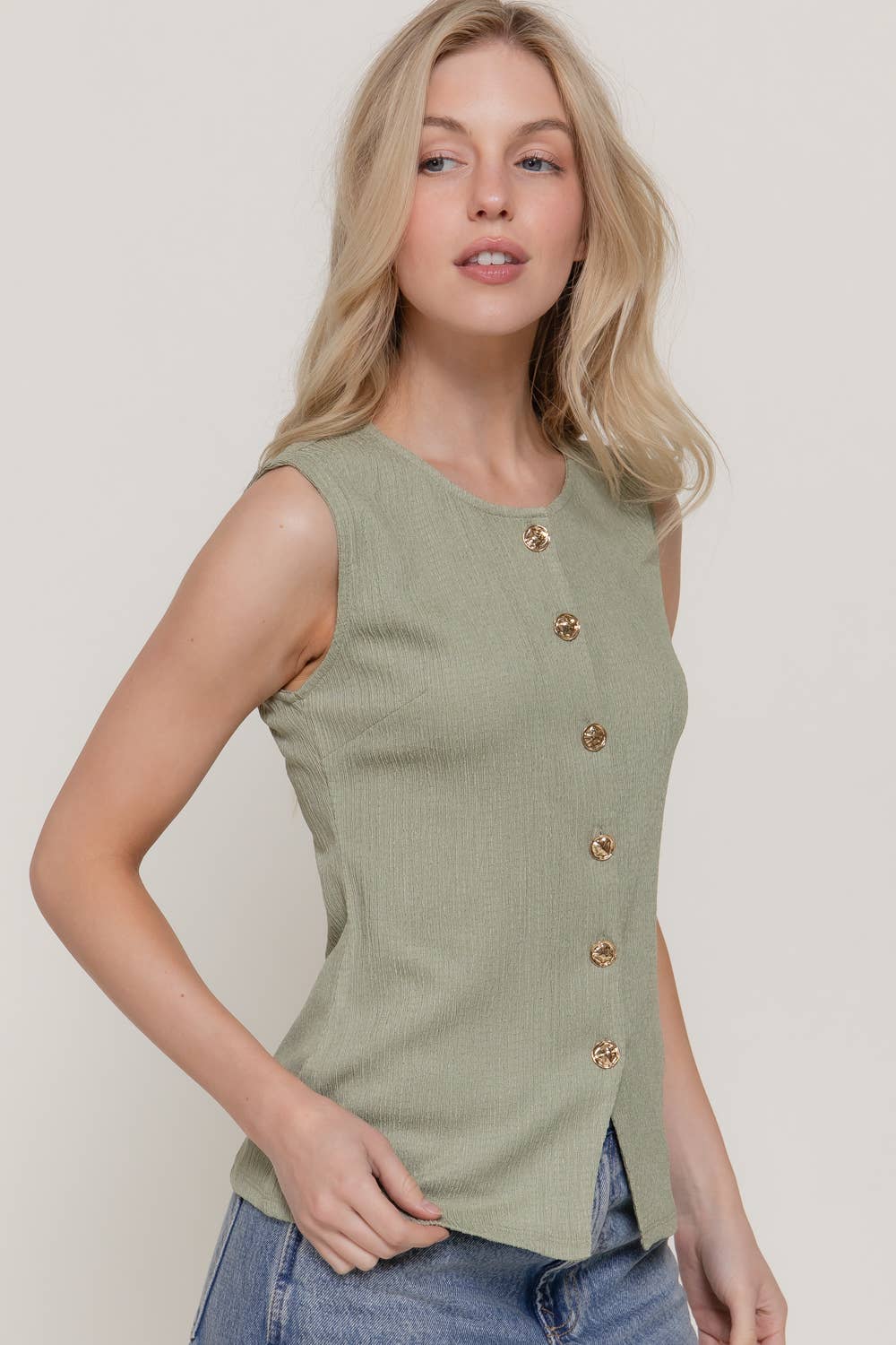 Sleeveless Crew Neck Texture Knit Vest