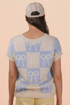 12W3370N-Bow Graphic Knit Summer Sweater Top