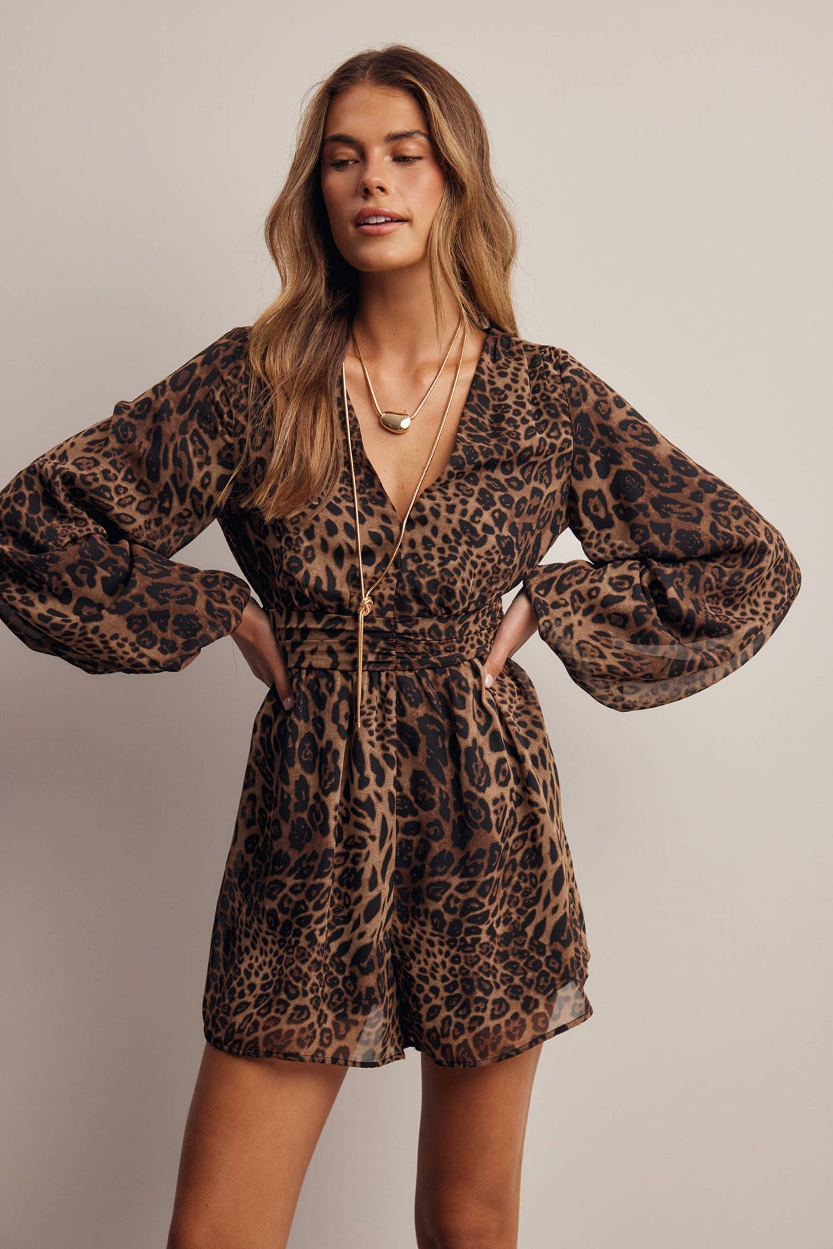 Animal Print Surplice Romper FRP0006