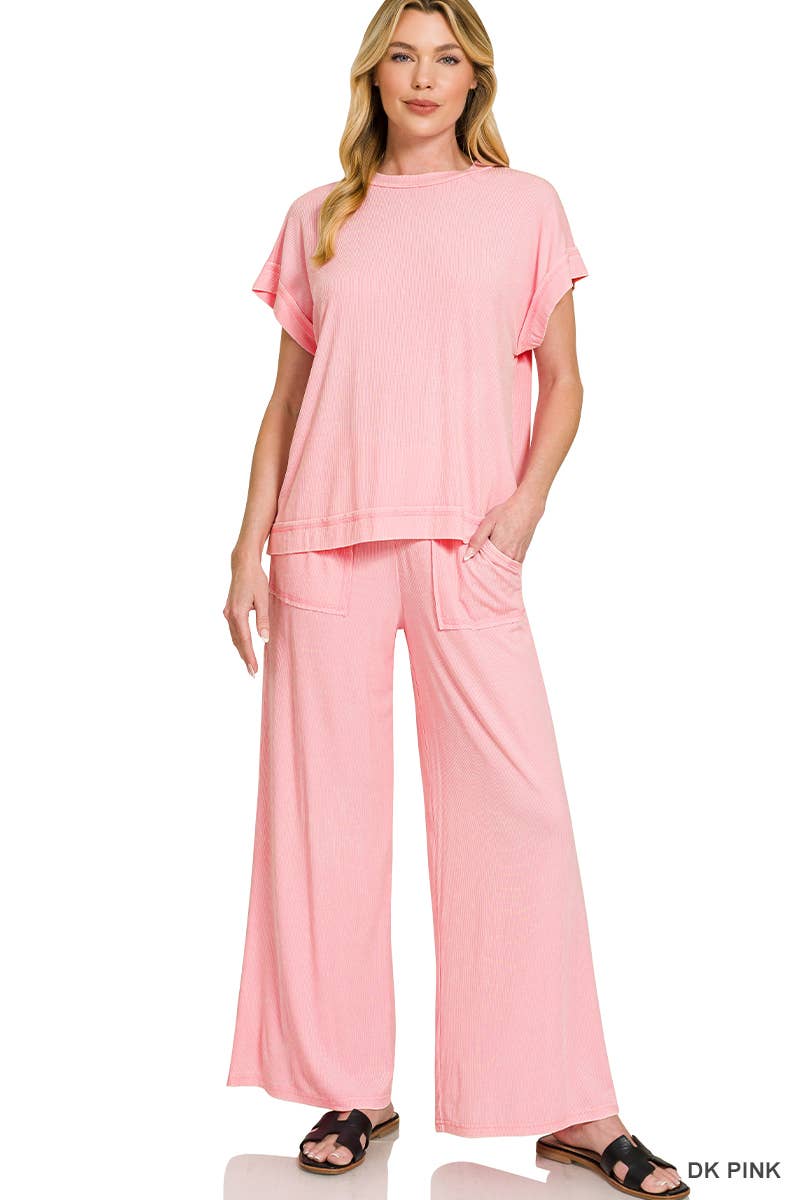 Ribbed Acid Wash Rayon Top & Pants