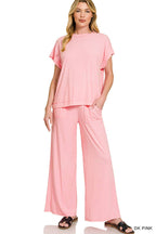 Ribbed Acid Wash Rayon Top & Pants