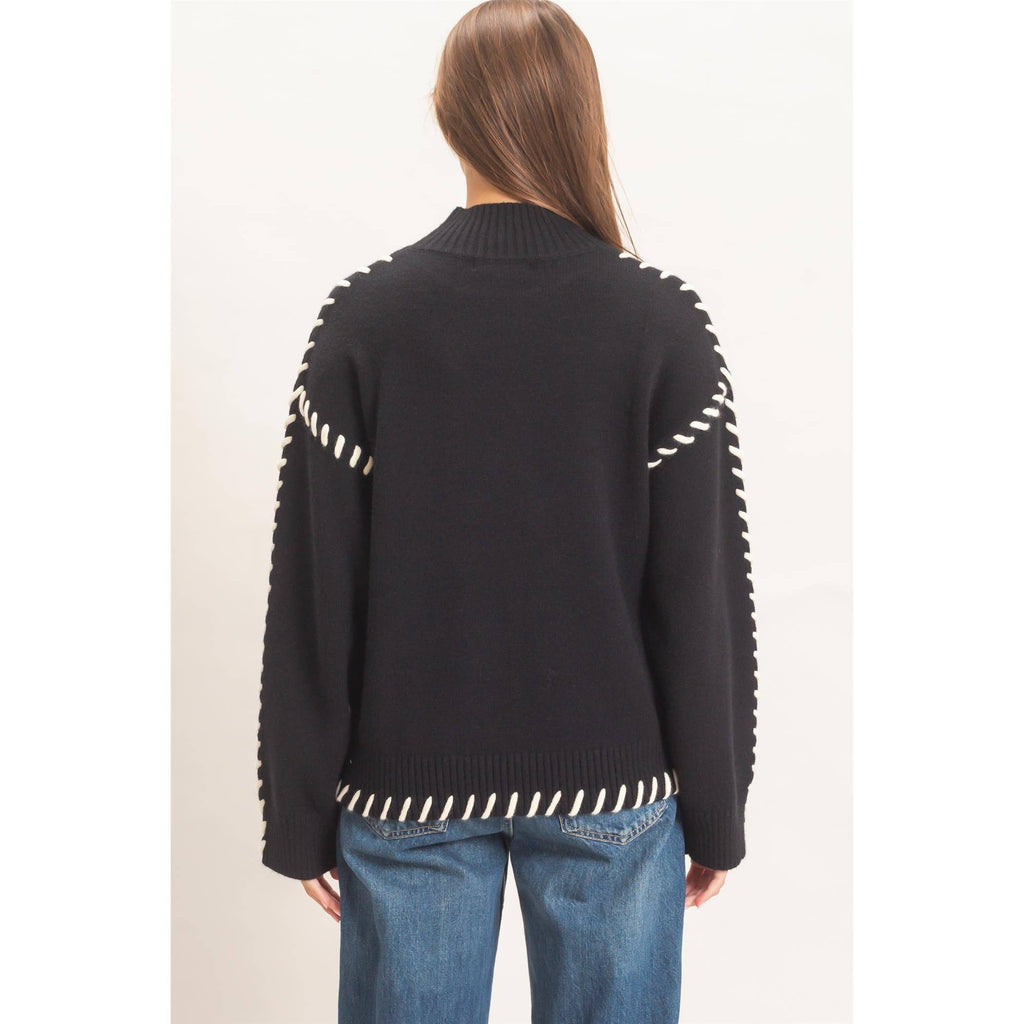 Blanket Stitch High Neck Sweater
