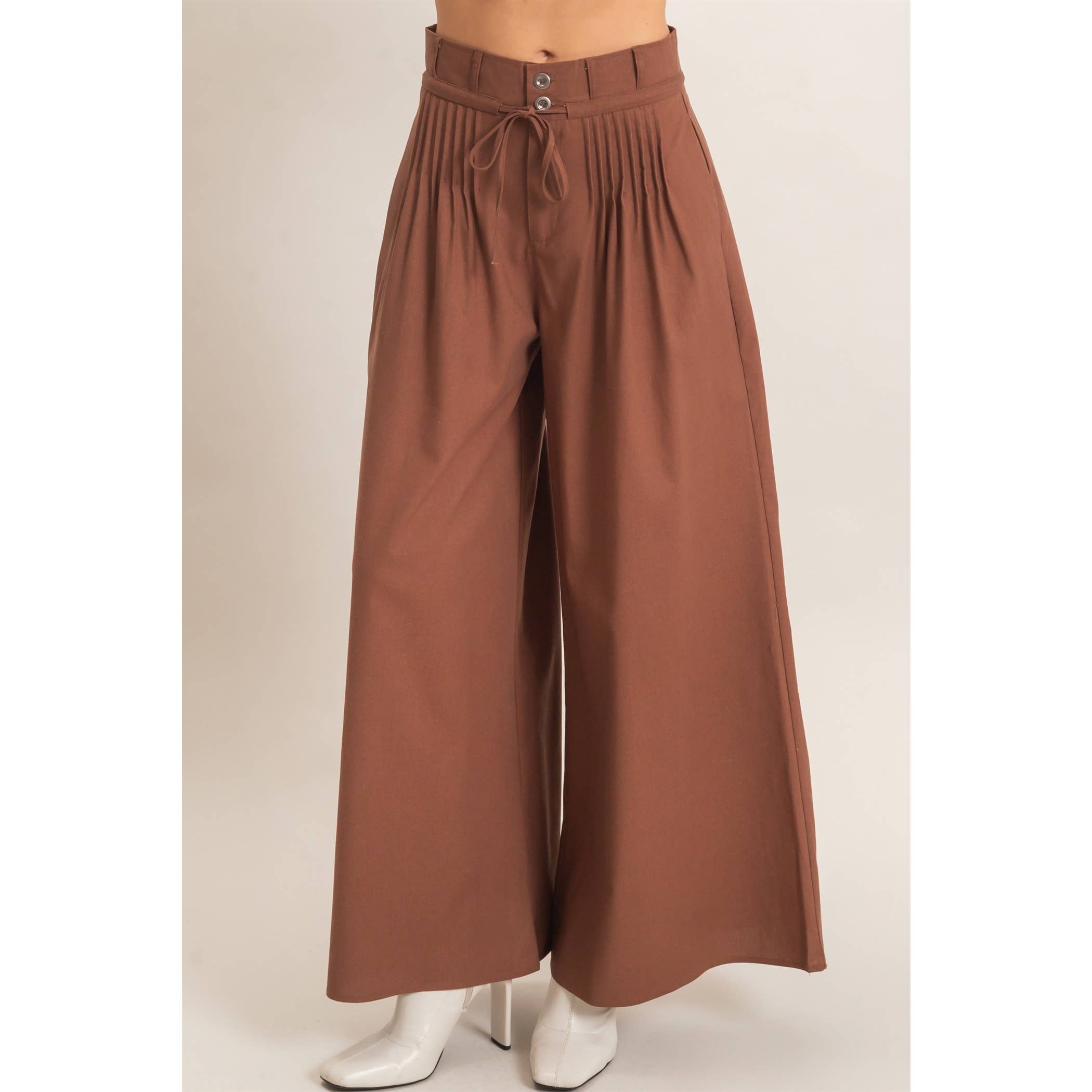 High-Waisted Pintuck Trousers