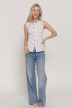 Sleeveless Crew Neck Texture Knit Vest