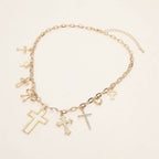 Cross Bow Heart Charm Station Necklace