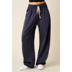 LACE TRIM BARREL LEG DRAWSTRING PANTS