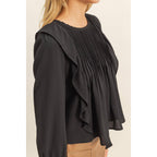 Pintuck Ruffle Detail Woven Blouse