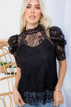 LACE BLOUSE WITH HIGH NECKLINE  TOP