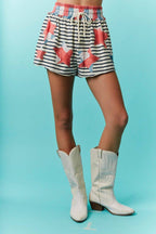 Stripe Knit Shorts With Star Patch Accents