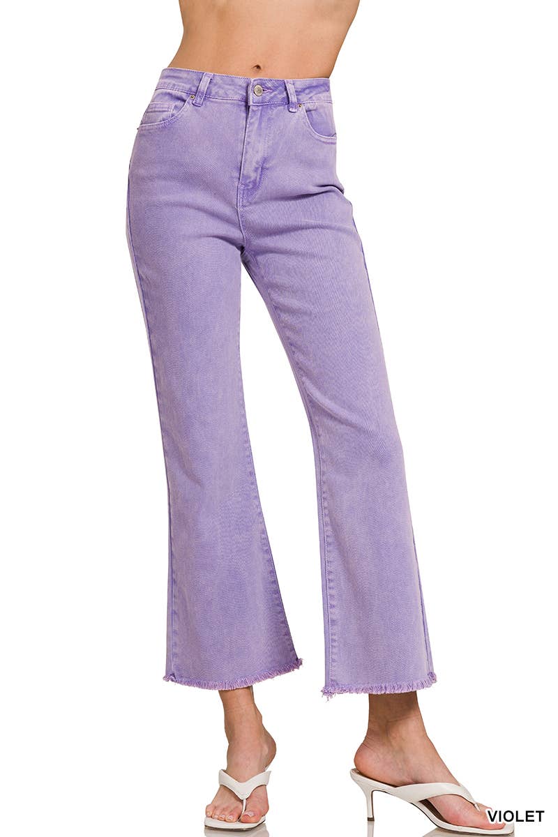 Acid Wash High Waist Frayed Hem Bootcut Pants