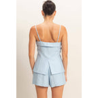 Strap Buttoned Top And Shorts Set
