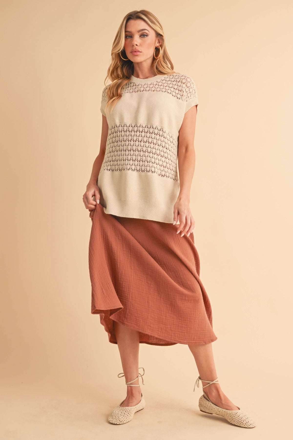 3231FN Ameena Open Stitch Mesh Tank