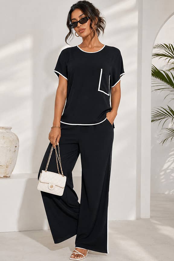 Contrast Trim Two-Piece Lounge Set