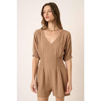PINTUCK DETAIL V NECK SHORT SLEEVE ROMPER
