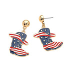 Patriotic American USA Flag Cowboy Boot Charm Drop Dangle Earrings