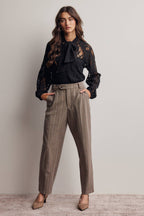 Sheer Lace Tie Neck Blouse FT0059