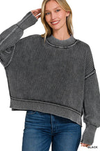 `Washed Side Slit Oversized Cropped Sweater SI-26510 Zenana