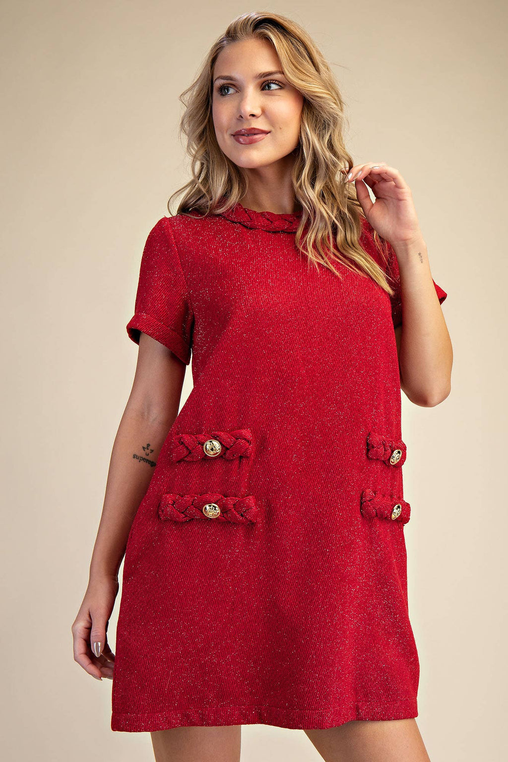 Round Neck Twist Trim Mini Dress